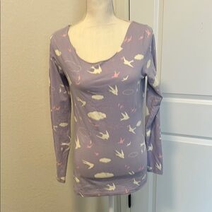 Women’s Matilda Jane Purple Bird & Cloud Print Women's Long Sleeve Top Size M